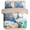 Luk Oil Home Textile Parure de lit 4 pices douce et velour Motif Totoro de Hayao Miyazaki, Coton, Queen Size
