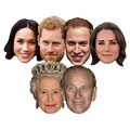Star dcoupes Smp369Lot de 6masques de Royal Couples Comprend Prince Harry, Meghan Markle, Prince Philippe, The Queen, Prince William et Kate la Duchesse de Cambridge,  la main/A